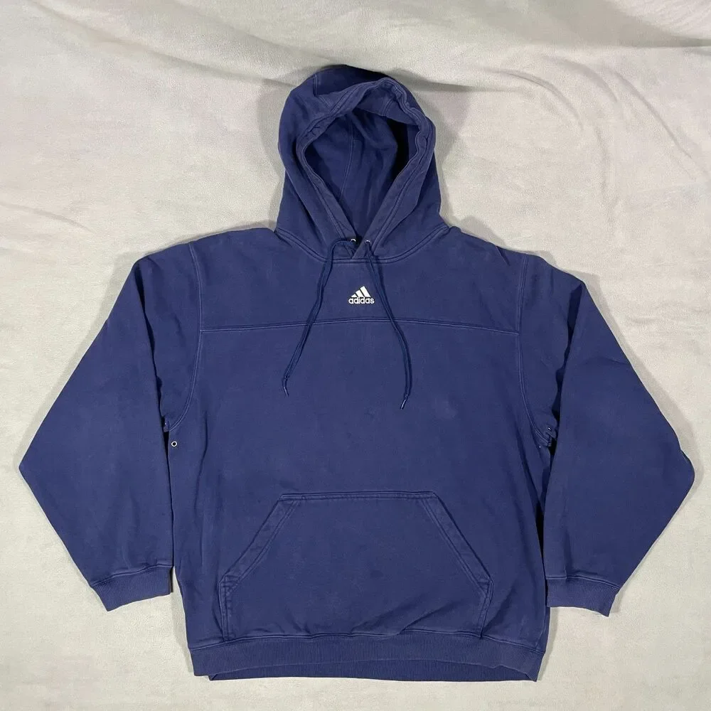 Vintage Y2K Adidas Center Logo Hoodie Men's Size Large Embroidered Pullover